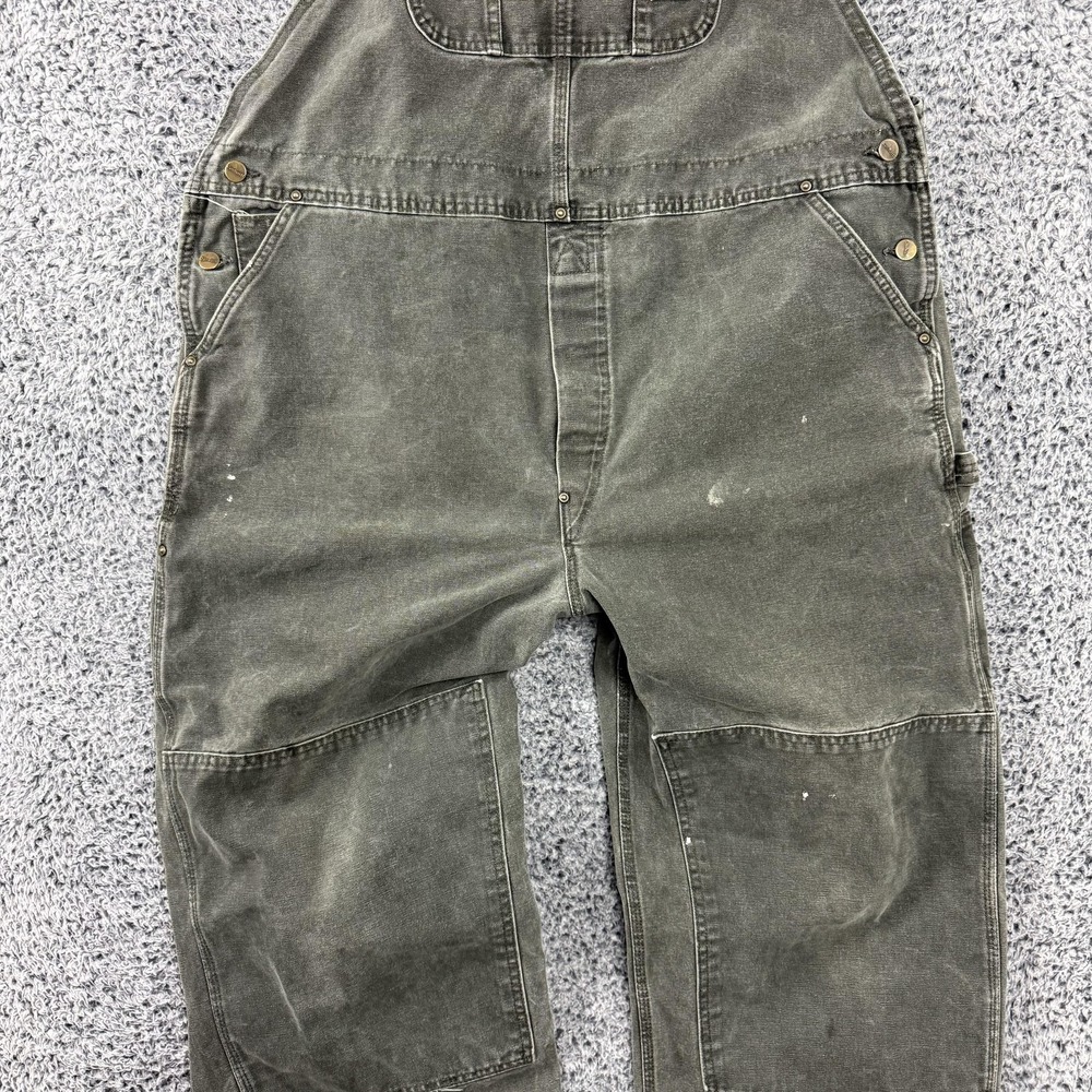 Carhartt Duck Bib Overalls Mens 44x32 R06 MOS Moss Green Double Knee Canvas USA - Picture 6 of 15